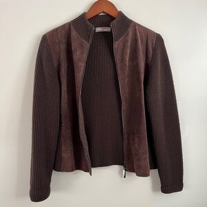 Valerie Separates Brown Suede Leather & Merino Wool Sweater Jacket | Size MP